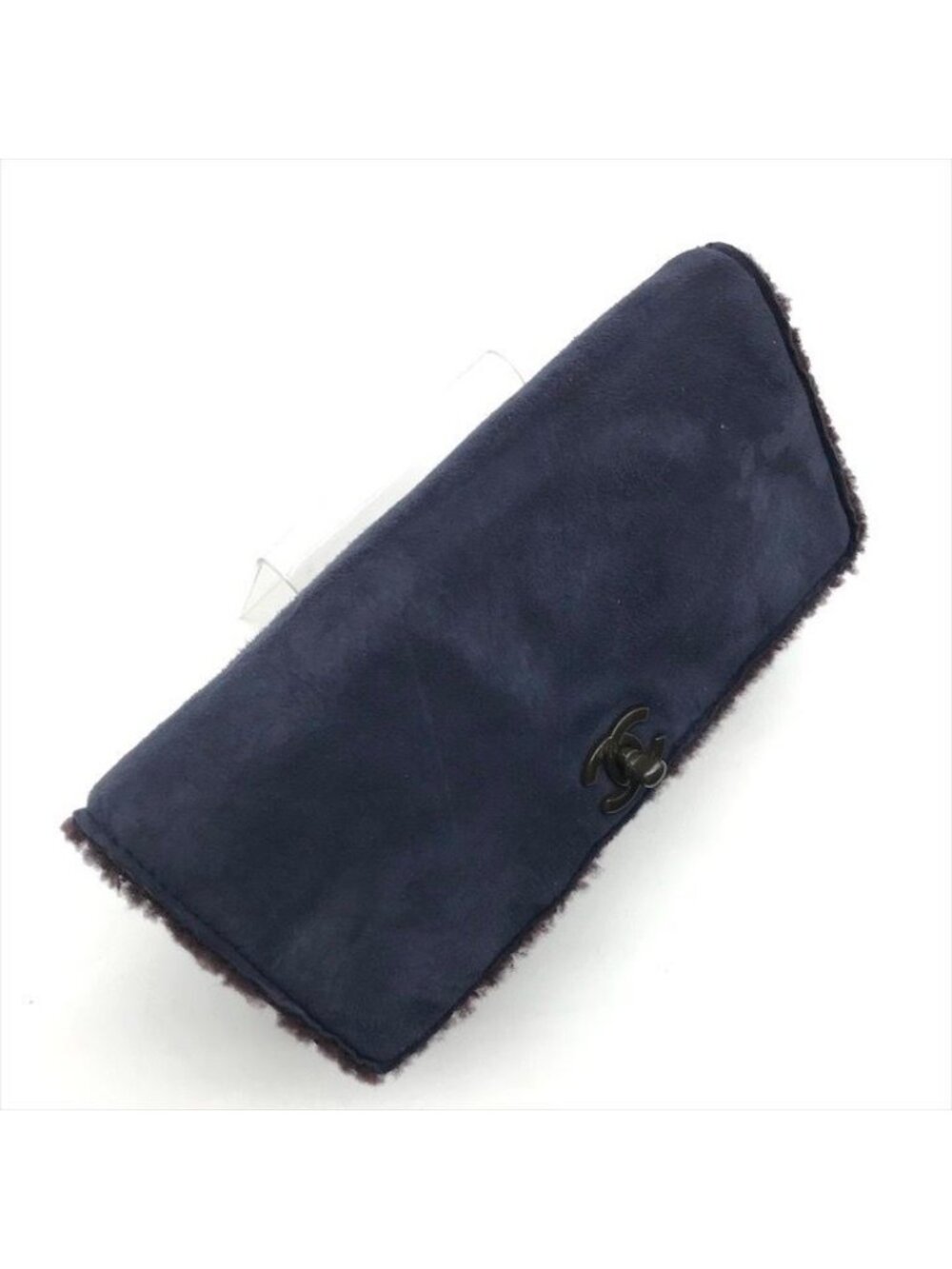 Chanel CC Logo Turnlock Mouton Hand Clutch Navy - Picture 3 of 10